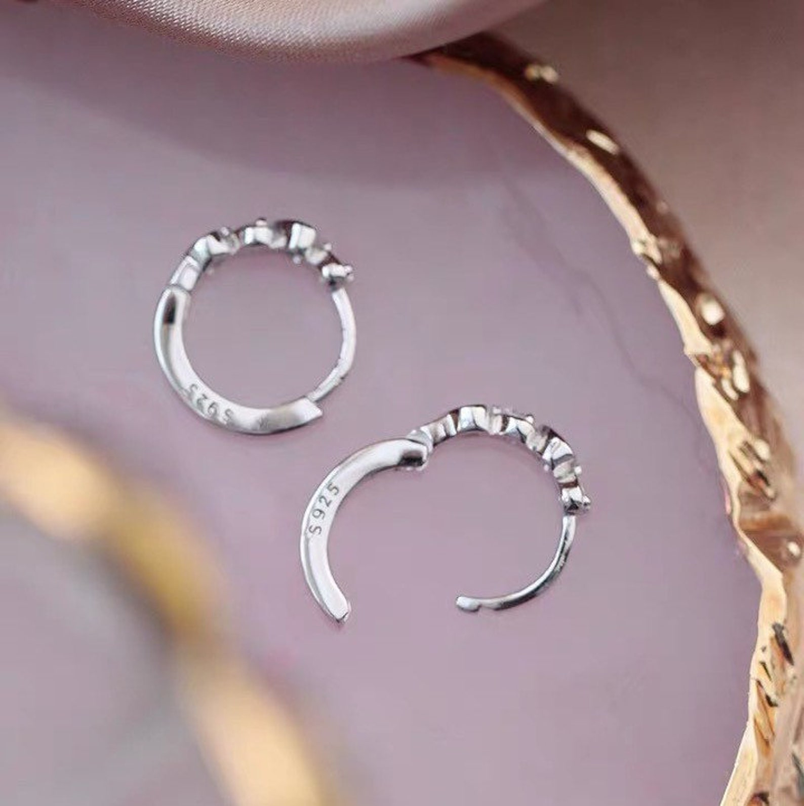 Heart Huggies Earrings Mini Hoops 925 Sterling Silver CZ Etsy