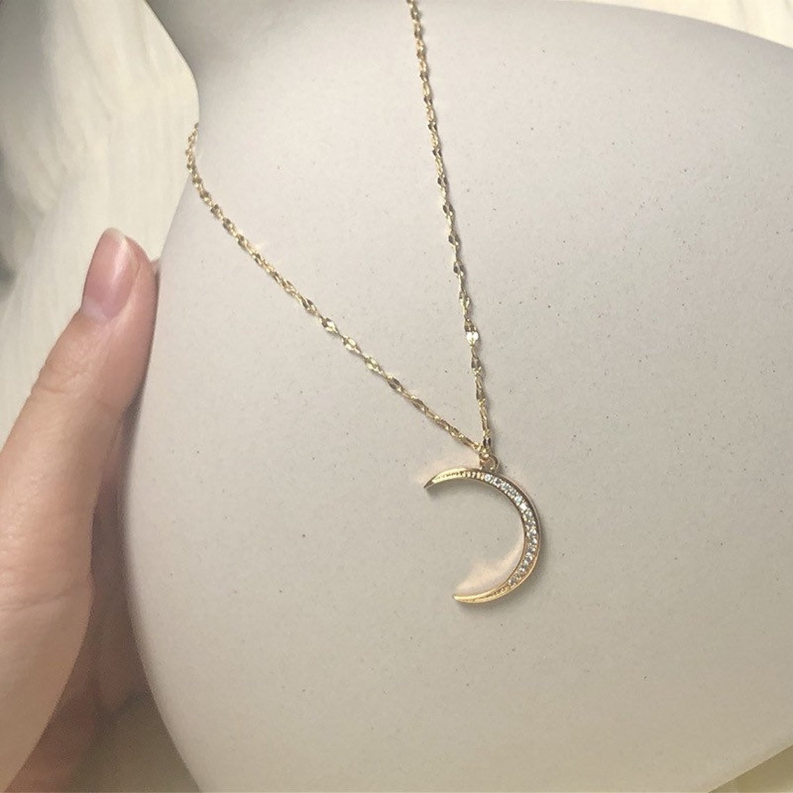 Crescent Moon Anklet Gold Plated Pendant Rhinestone Jewelry Etsy
