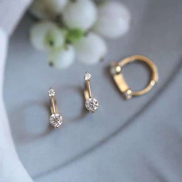 CZ Huggies Gold Earrings 925 Sterling Silver Rose Gold Diamond Classic Everyday Minimalist Mini Hoops Pierced Gift for Her Mom Girl