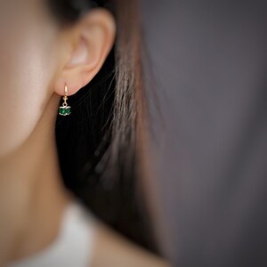 Emerald Mini Hoop Earrings 14k Gold Plated Huggies Green Cubic Zirconia Rhinestone Gemstone Drop Earring Pierced Gift for Her image 4