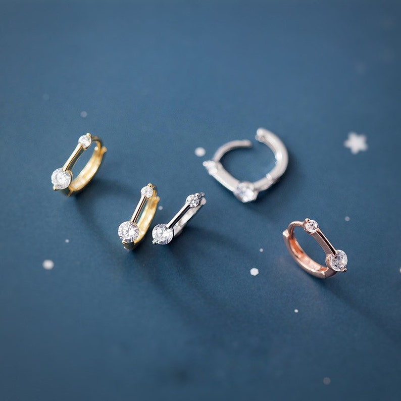 CZ Huggies Earrings 925 Sterling Silver Mini Hoops Pierced Etsy