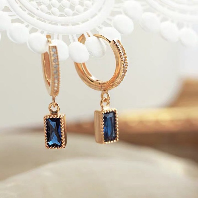 Dainty Blue Sapphire Gemstone Huggies Earrings 0.47 | Etsy