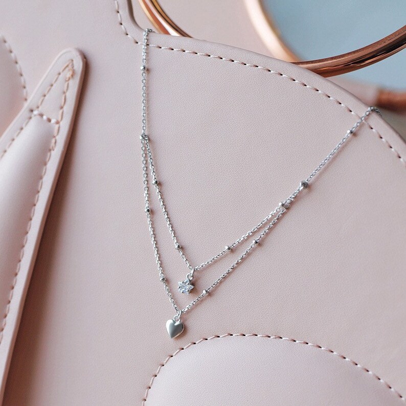 MultiStrand Heart Star Necklace 925 Sterling Gold/Silver Etsy