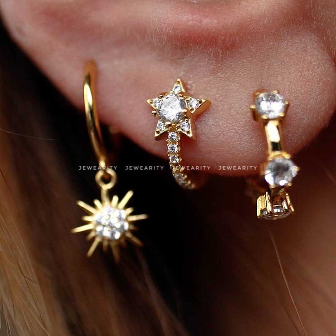 WATERPROOF GOLD MINI CZ STAR HUGGIE EARRINGS main image 1