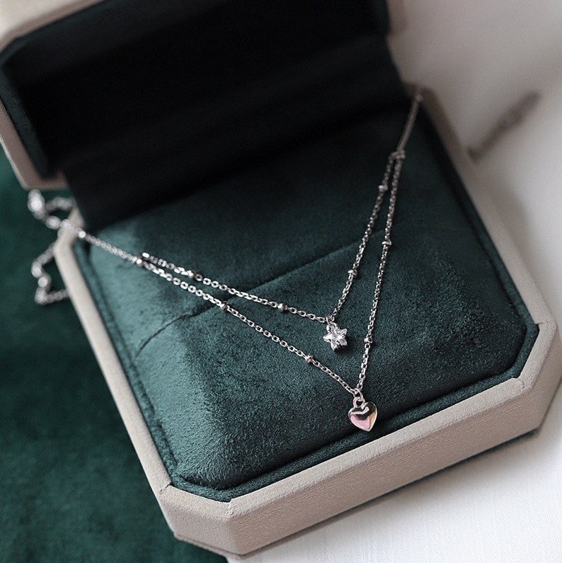 MultiStrand Heart Star Necklace 925 Sterling Gold/Silver Etsy