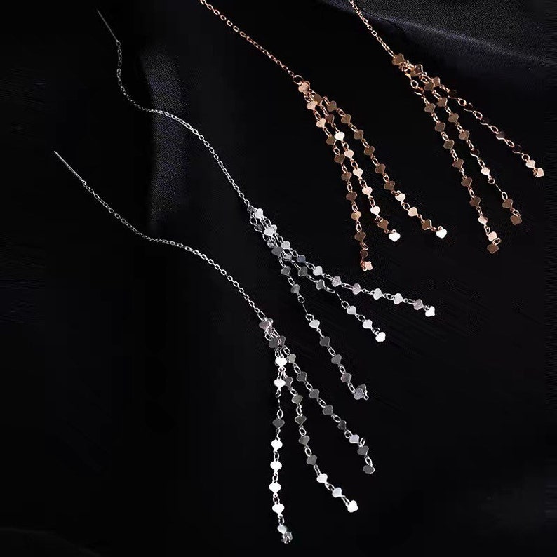 Long Silver Drop Dangle Earrings 925 Sterling Silver Threader Earring Silver Pierced Gift for Her Mom Girl