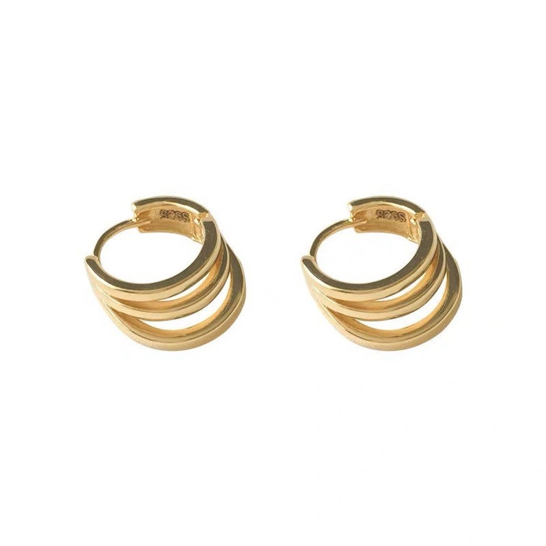 Dainty Triple Hoops Earrings Gold Huggie Earrings 925 Sterling Etsy