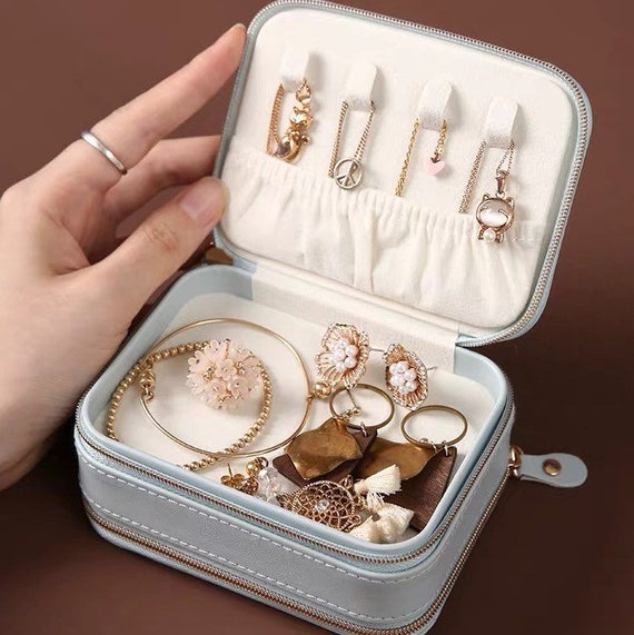 Double Sided Travel Jewelry Box PU Leather Travel Case Ring