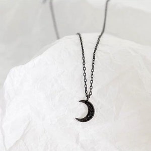 Dainty Black Crescent Moon Ketting Chocker Zwart CZ Rhinostones Dunne ketting ketting chokers Cadeau voor haar