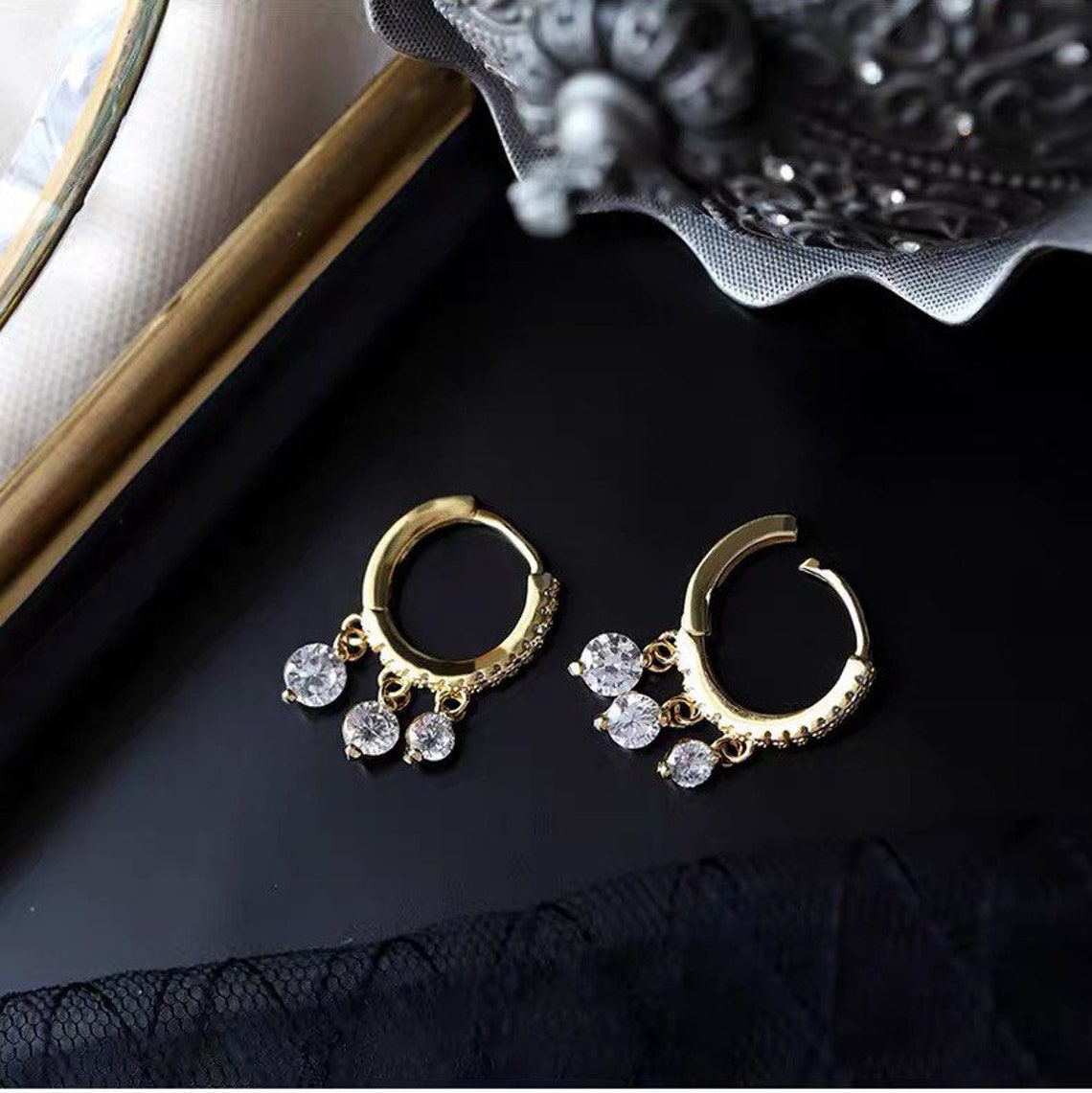 Tassel CZ Dangle Huggie Earrings 925 Sterling Silver CZ Etsy