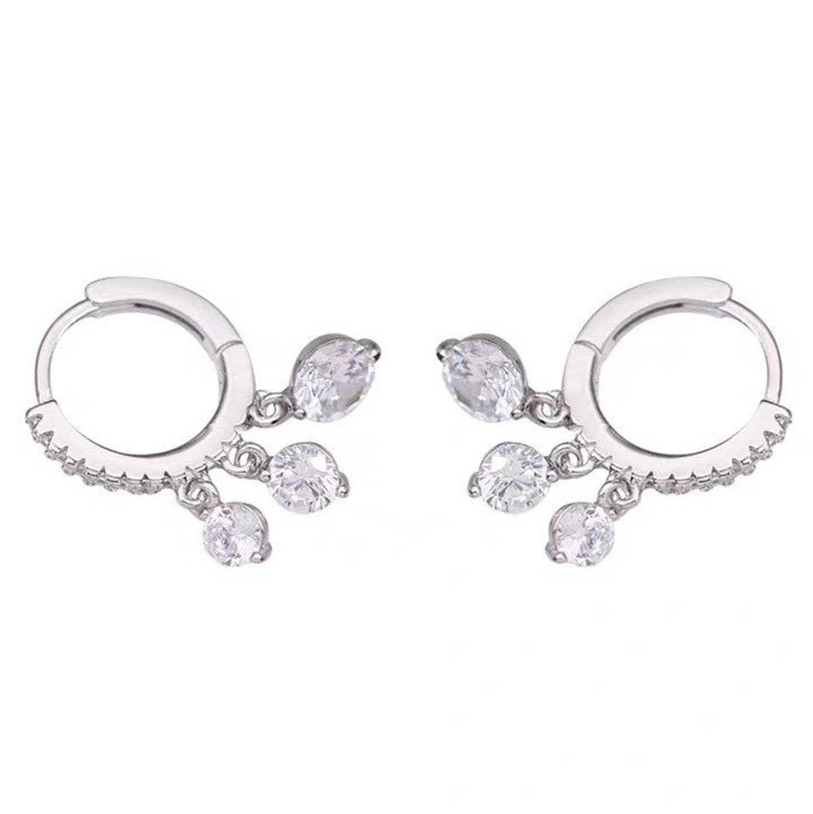 Tassel CZ Dangle Huggie Earrings 925 Sterling Silver CZ Etsy