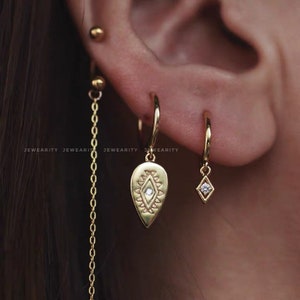 Diamond Spear Shape Hoops Earring Huggies 925 Sterling Silver Huggie Earrings Pierced Gift For Her