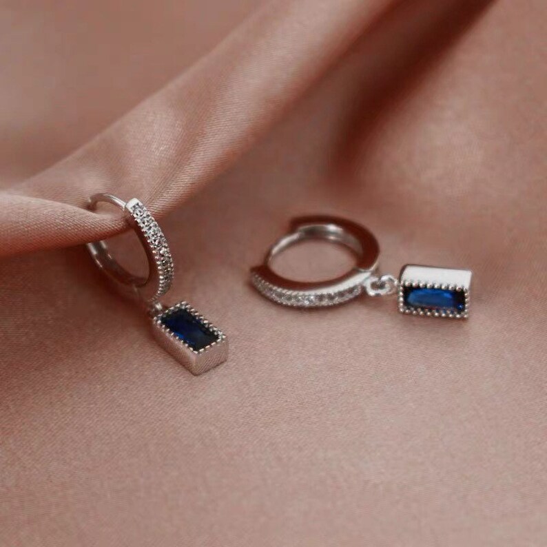 Dainty Blue Sapphire Gemstone Huggies Earrings 0.47 | Etsy