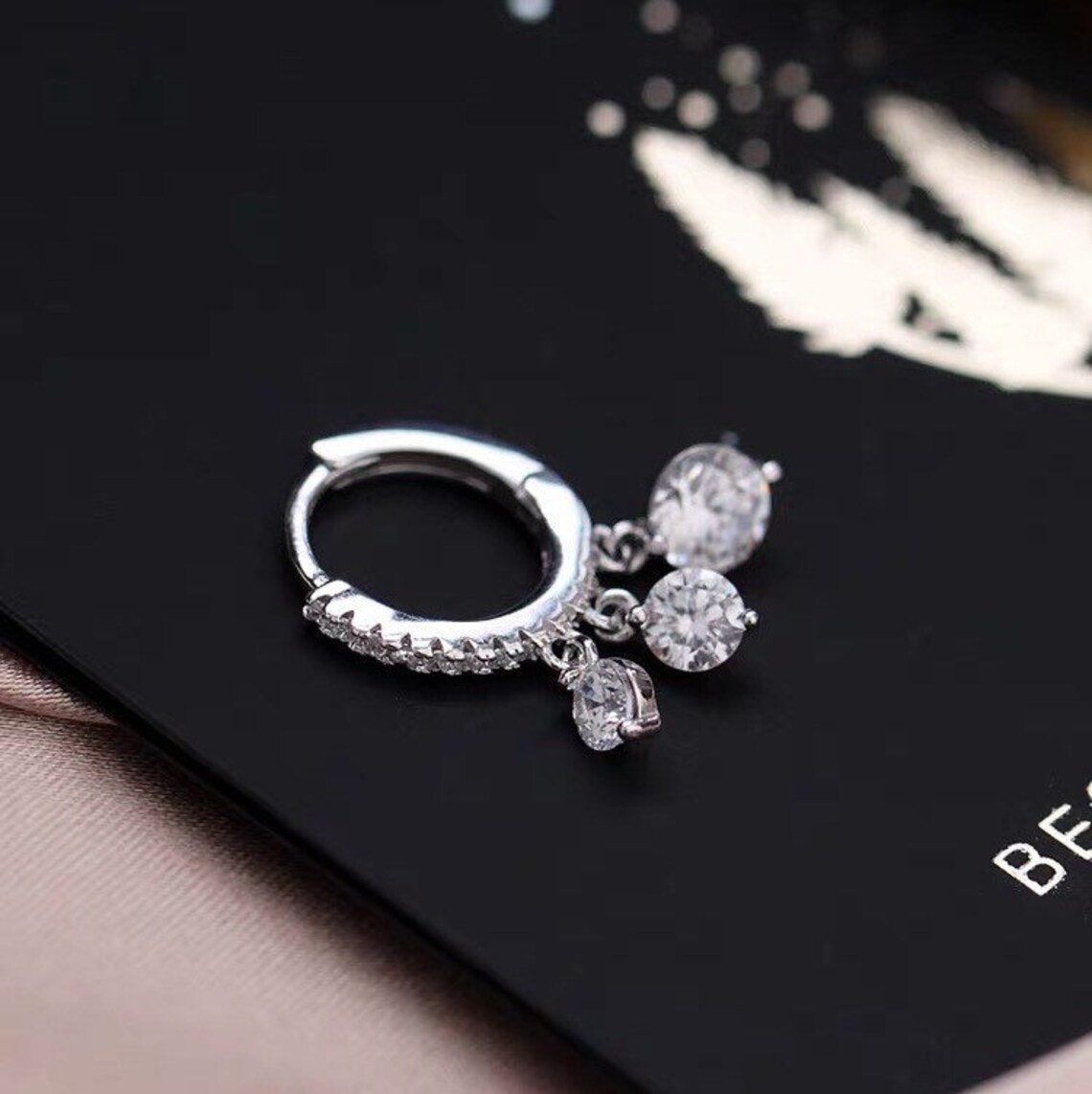 Tassel CZ Dangle Huggie Earrings 925 Sterling Silver CZ Etsy