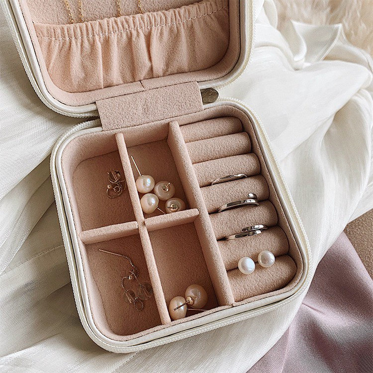 Compact Jewelry Zipper Storage Case Black White PU Leather Etsy