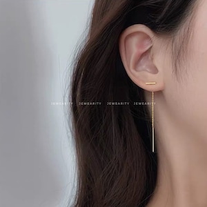 T-shape Threader Earring Black Gold Silver Tone 925 Sterling Silver Line Earrings Pierced Gift For Her