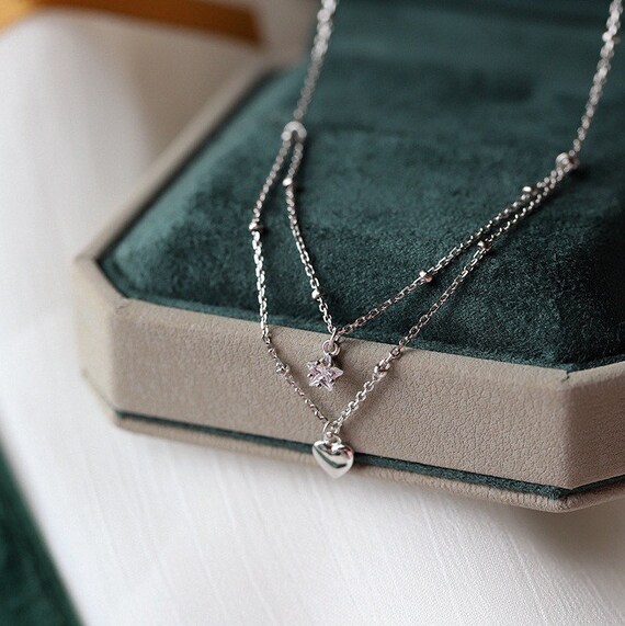 MultiStrand Heart Star Necklace 925 Sterling Gold/Silver Etsy