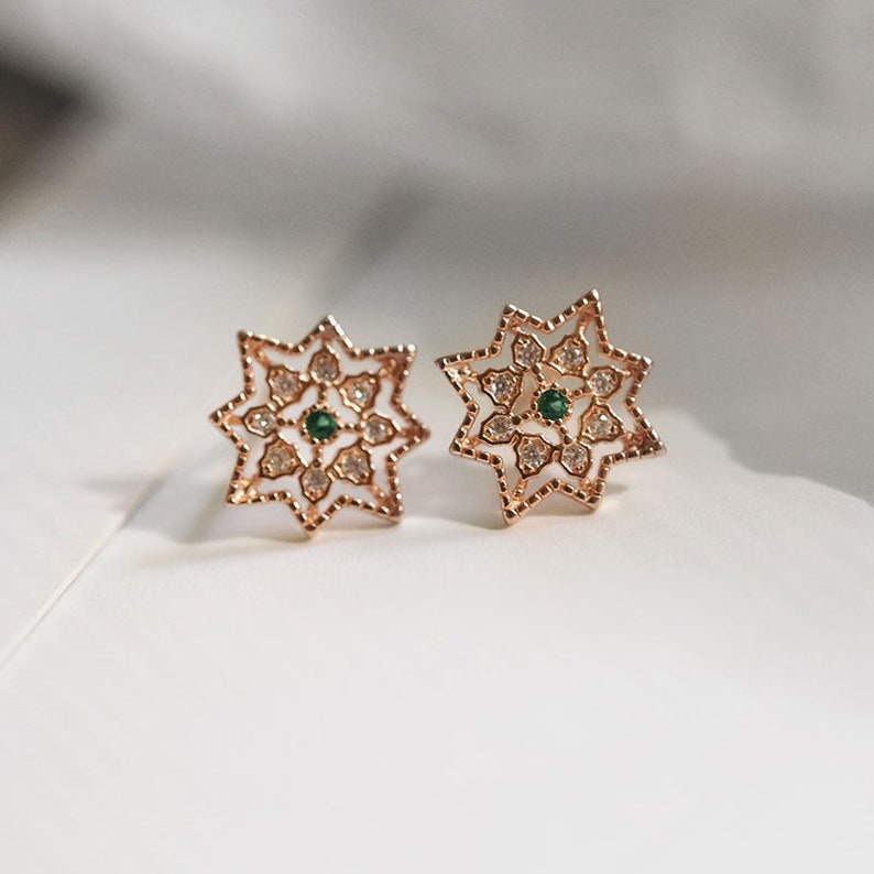Water Wave Pattern Earrings 925 Sterling Silver Dainty Pink Gold/Silver Green Gemstone Stud Earring Pierced Gift for Her