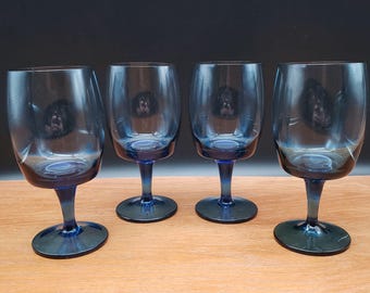Gorham Accent II Blue Iced Tea Goblets Set of 4 Stemmed Glasses 6.25” Vintage