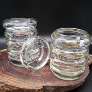 Vintage Heavy Ribbed Glass Jar Pair | Apple Lid | 4&quot; Canisters | Rustic Kitchen
