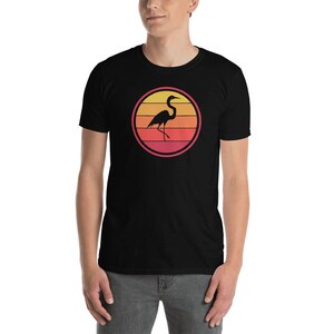 Ornithology Birdwatching T-Shirt / Gift For Bird Watchers & Ornithologists (Unisex) - &quot;Retro Heron&quot;