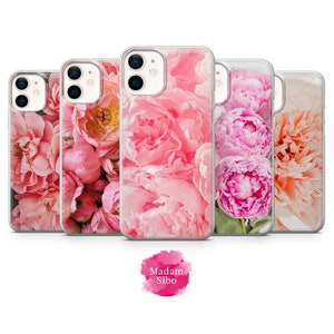 Coque de protection pour téléphone avec fleurs pivoines et iPhone 16 15 14, 13, 12, 11, Xr, Xs, Galaxy S23, S21Fe, S22, Samsung A14, A54, A53, Pixel 7Pro, 7A, 6A