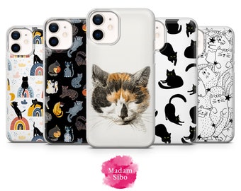 Cute Pet Cat Phone Case Kitten Black Cover fit for iPhone 15 Pro Max, 14 Plus, 13, 12, 11, XR & Samsung S23, S22, A54, A53, Pixel 7, 8