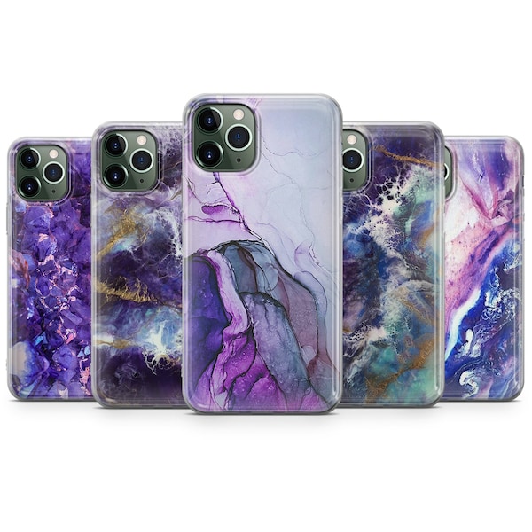 Purple Marble Phone Case fit for iPhone 15 Pro Max, 14 Plus, 13, 12, 11, XR & Samsung S23, S22, A54, A53, Pixel 7, 8