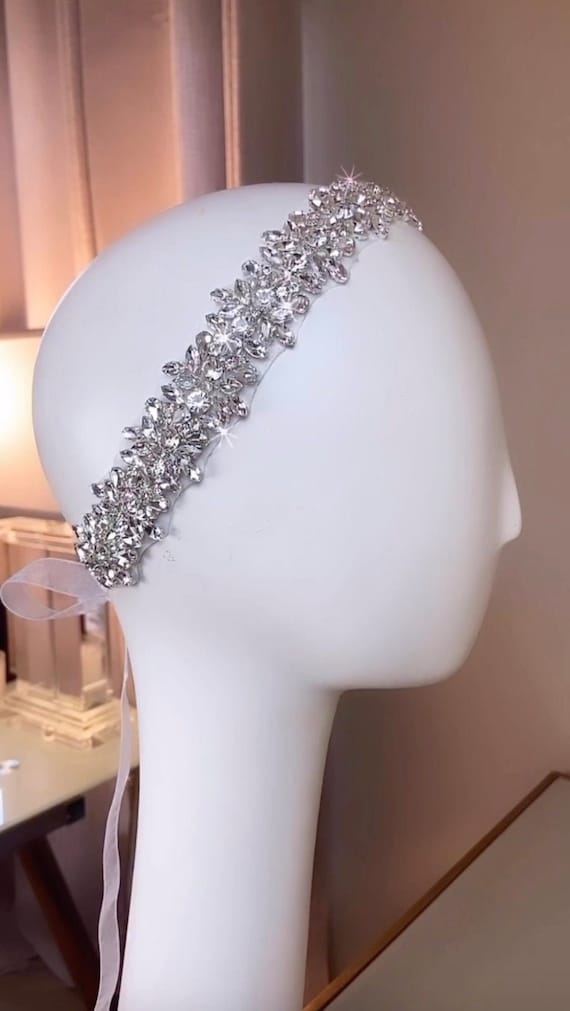 Crystal Ribbon Bridal Headband - Silver and Clear Rhinestones Karina Crystal Wedding Ribbon Vine Headband – Allure Wedding  main image 3