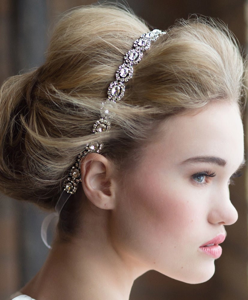 No. 09  Silver Crystal Rhinestone Embellished Oval Bridal Headband