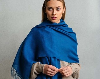 Shawl - Blue - - baby alpaca - silk