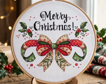Christmas Ribbon Cross Stitch Pattern PDF Instant Download Digital File Embroidery