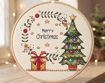 Christmas Tree Cross Stitch Pattern, Holiday Embroidery (Digital Download)