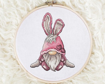 Gnome Cross stitch pattern PDF, Easter Gnomes Counted Cross Stitch, Cute Gnome Embroidery Instant Download File, Easter Decor