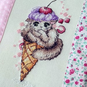 Kitten Cross Stitch PDF, Cat cake Hand Embroidery Art, Kawaii Cat Cross Stitch Pattern, Animal Cross Stitch Digital File, Nursery Home Decor