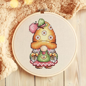 Gnome Cross stitch pattern PDF, Spring Gnome Counted Cross Stitch, Cute Gnome Embroidery Instant Download File, Wall Decor