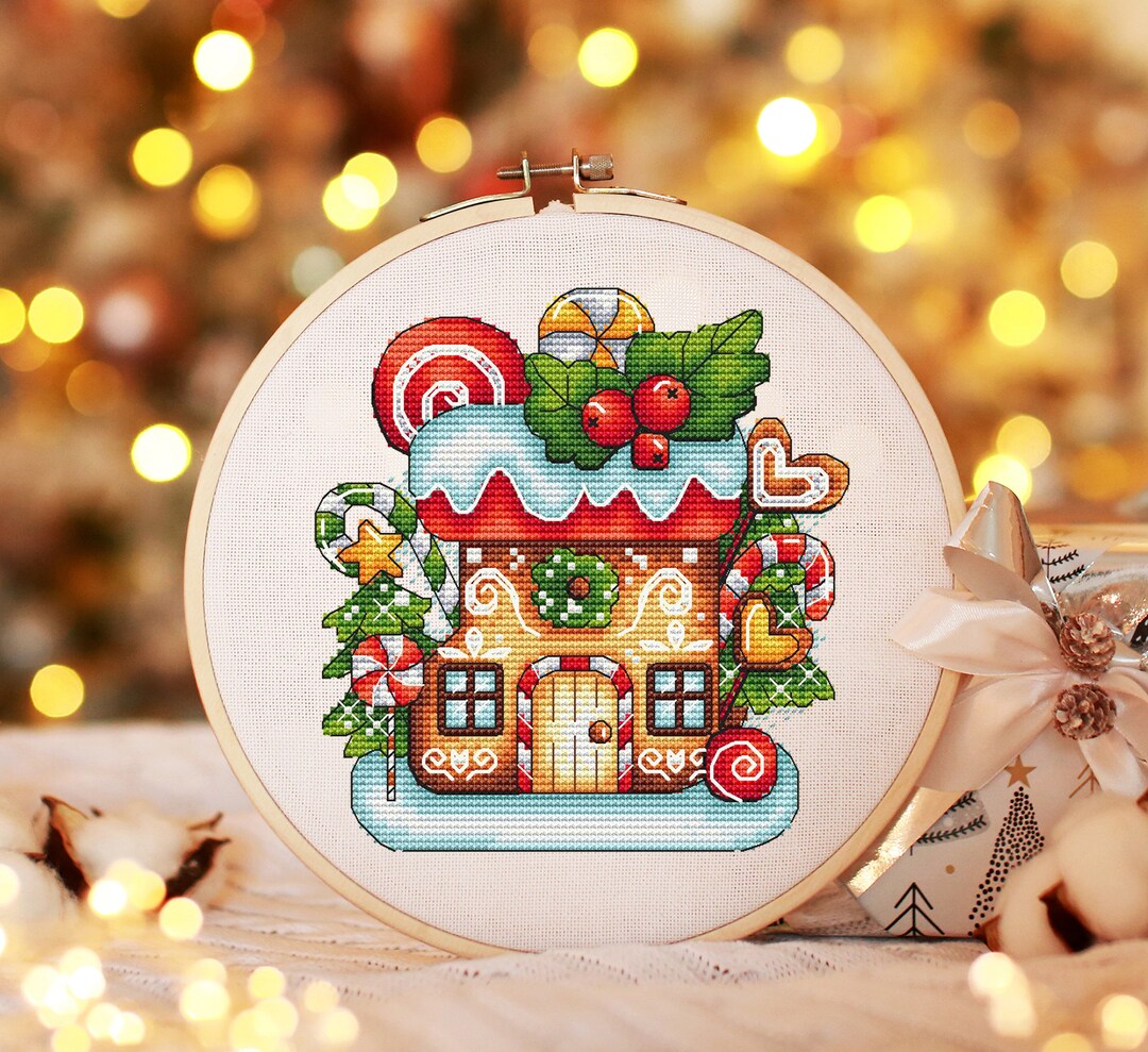Christmas Cross Stitch Pattern PDF, Gingerbread House Counted Cross