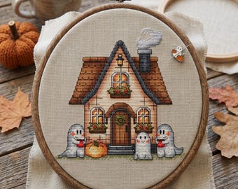 Halloween House Cross Stitch Pattern, Autumn Decor (PDF Pattern)