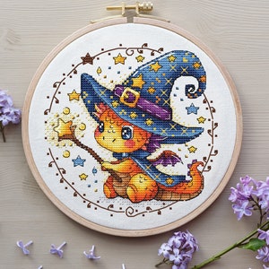 Dragon Wizard Cross Stitch Pattern PDF, Dragon Counted Cross Stitch, Fantasy Cross Stitch, Cute Cross Stitch Instant Download