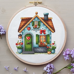 Liebe Haus Kreuzstich Muster Digitaler Download, Romantische Valentinstag Stickerei Dekor, Valentinstag Dekor Muster PDF