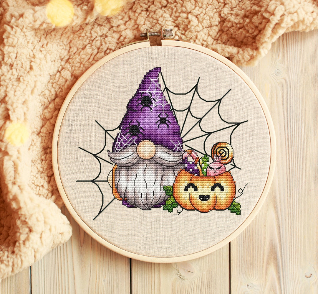 Gnome Halloween Cross Stitch Pattern Halloween Pumpkin - Etsy