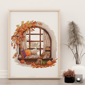 Fall Cross Stitch Pattern PDF, Autumn embroidery Counted Cross Stitch,  Autumn Leaves Cross Stitch, Vintage Book Embroidery