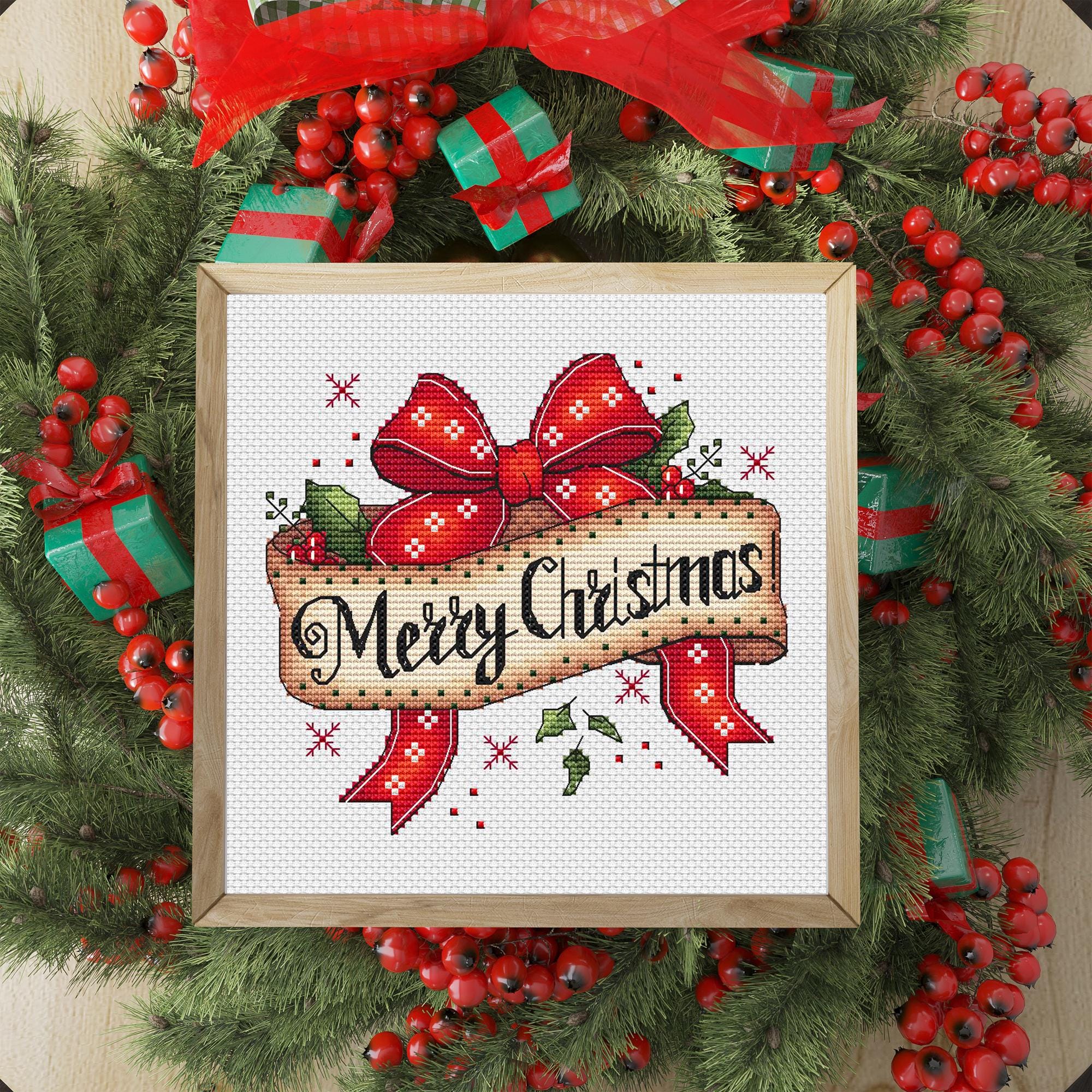 Christmas Ribbon Cross Stitch Pattern PDF Instant Download Digital File ...