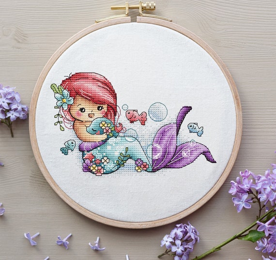 Mermaid Cross Stitch Pattern,mermaid Pattern,mermaid Pdf Pattern,modern  Cross Stitch,girl Room Decor,girls Cross Stitch,girls Nursery Decor 