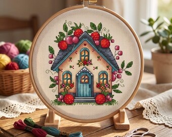 House Cross Stitch Pattern, Spring Decor Embroidery (PDF Pattern)