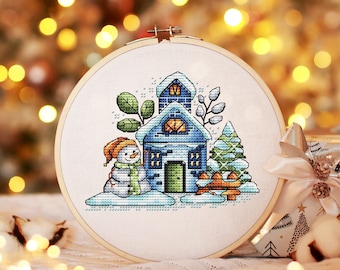Weihnachten Kreuzstich Muster PDF, Lebkuchenhaus Kreuzstich Zählmuster, Winter Stickerei digitales Muster PDF