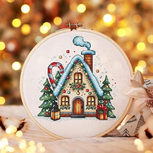 Christmas Cross Stitch Pattern PDF, Christmas House Counted Cross Stitch, Winter Decoration, Winter Embroidery Digital Pattern PDF