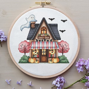 Halloween House Cross Stitch Pattern PDF Instant Download, Halloween Cute Pumpkin Cross Stitch,  Halloween Decor, Autumn Room Decor, FilePDF