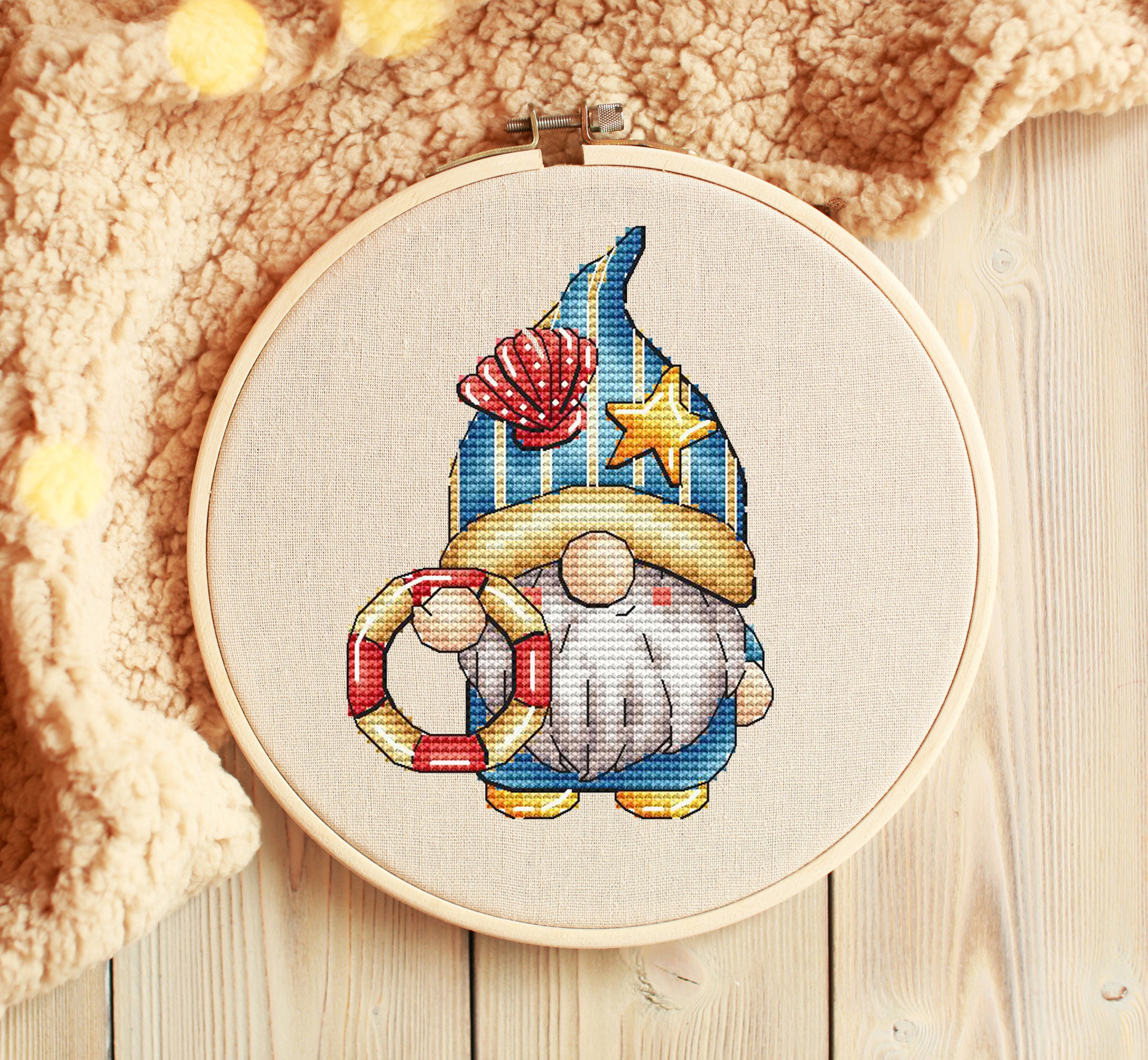 Summer Sea Gnome Cross Stitch Pattern, Lifebuoy (PDF Pattern) - Etsy