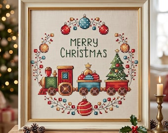 Christmas Train Cross Stitch Pattern, Santa Express (Digital Download)